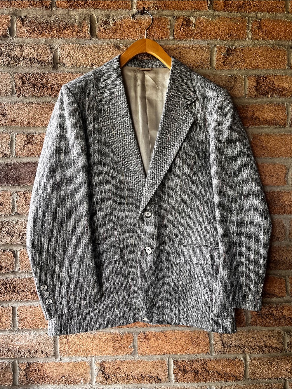 Ovation Vintage Wool Linen Tweed Blazer Grey 2 Button Sport Coat